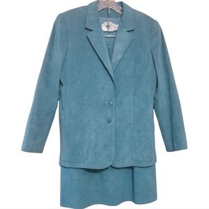 Women's Vintage Teal Blue/Green Leather Skirt & Jacket Set (Size Medium/28)